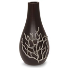 Mango Wood and Pewter Vase - Black Coral