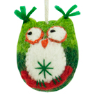 Felt Ornament - Green Crazy Owl